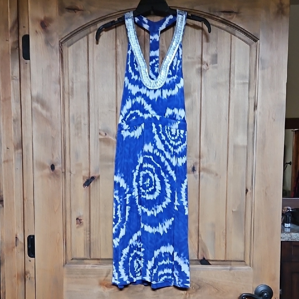 INC International Concepts Blue and White Swirl Backless Dress
